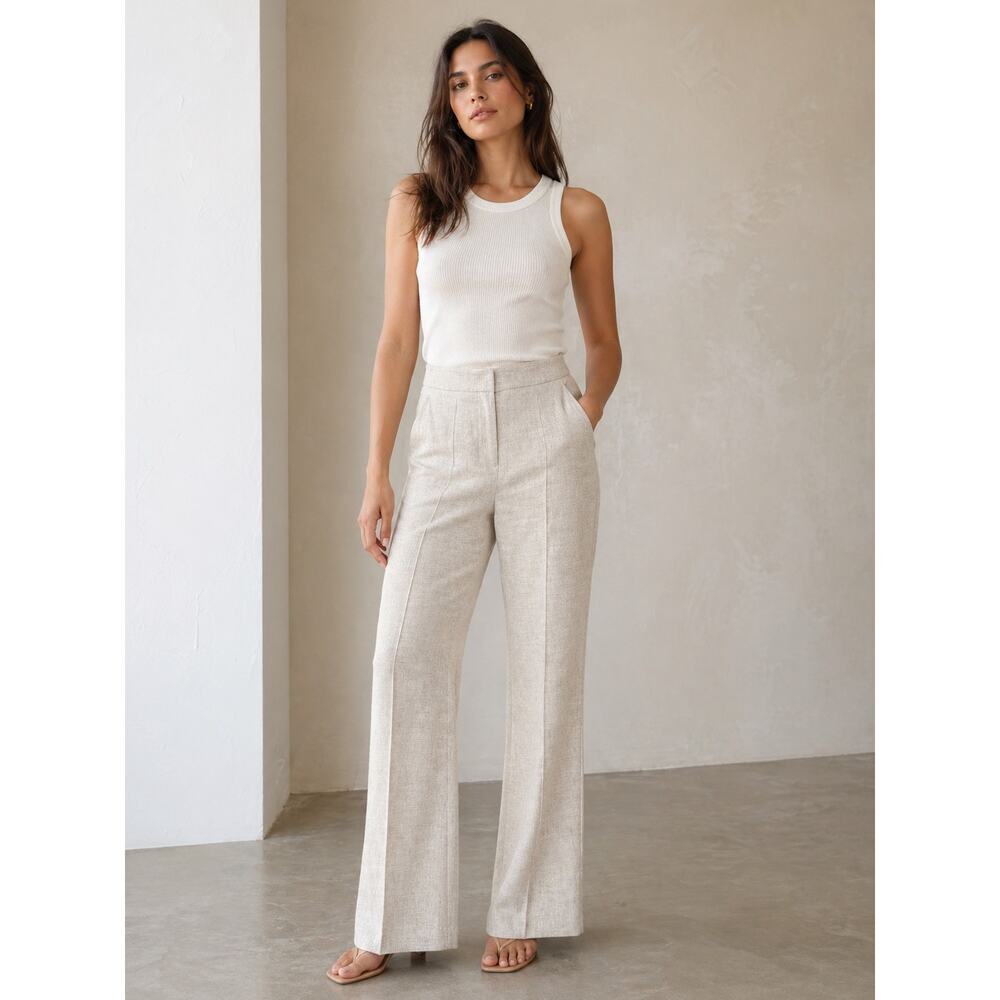 Lafayette 148 Linen Blend Trousers Cream Split Hem